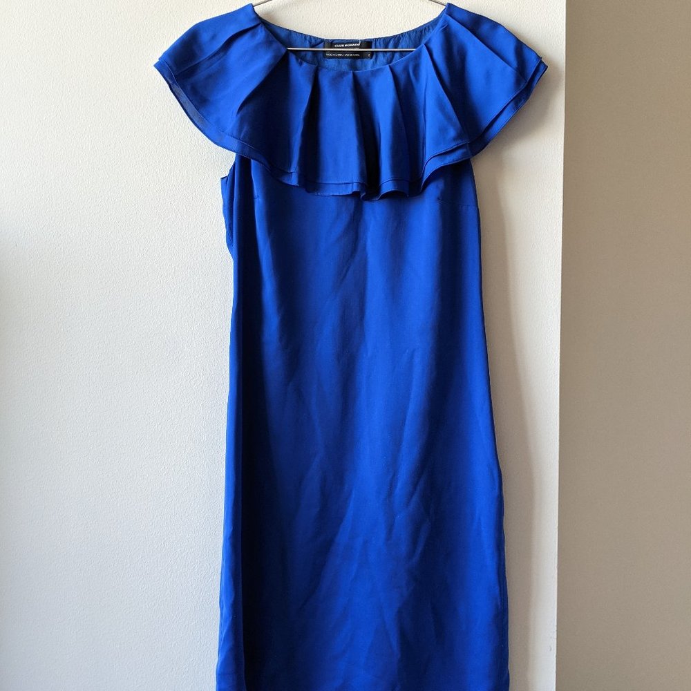 CLUB MONACO Blue Ruffle Collar A Line Midi Dress